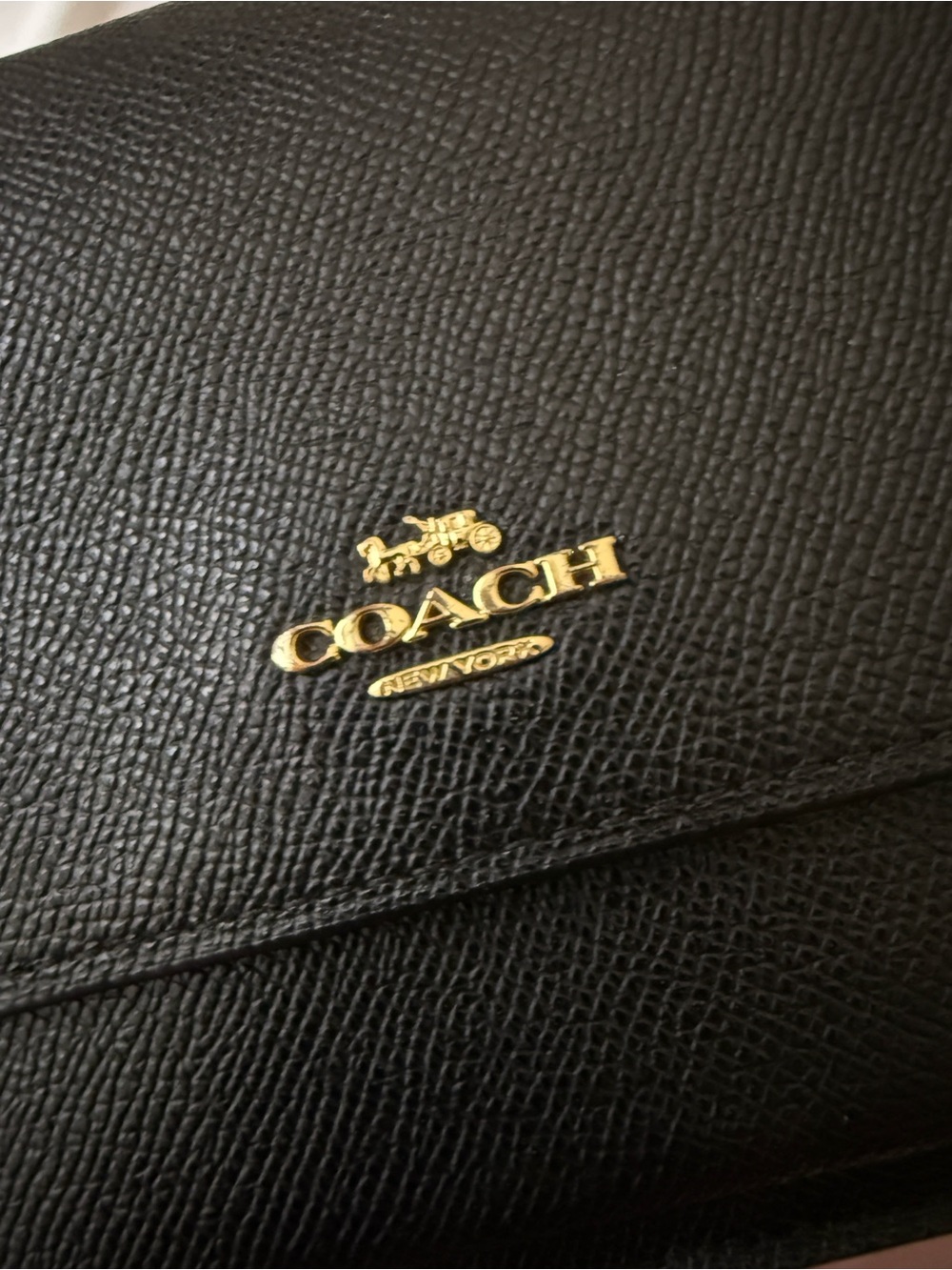 Coach Black Pebbled Leather Crossbody w/ Gold Logo, little discoloration on logo - Picture 5 of 5